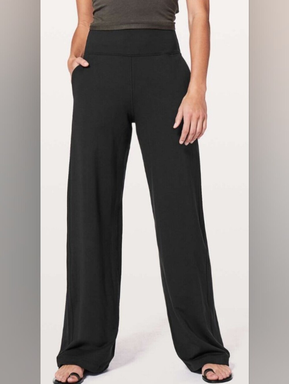 Lululemon Wind Down Pants 32"Black Wide Leg Travel Stretch French Terry 2